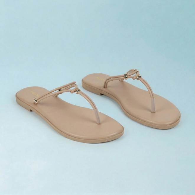 Mochi Women Beige Casual Slippers