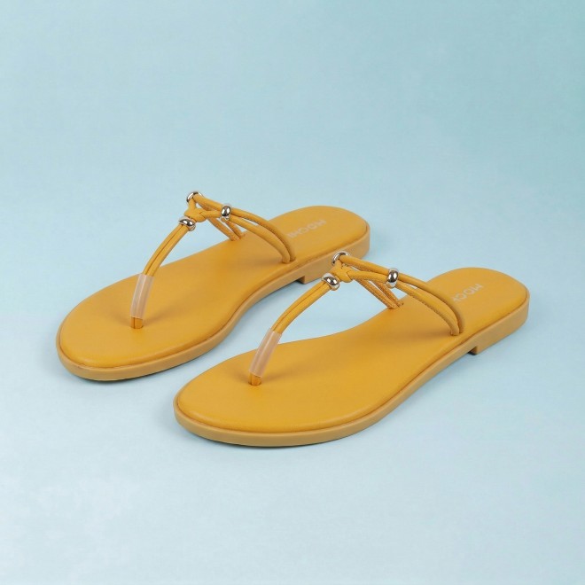 Mochi Women Yellow Casual Slippers