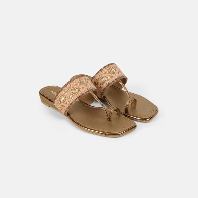 Mochi Women Antic-gold Ethnic Slip Ons (SKU: 32-1677-28-36)
