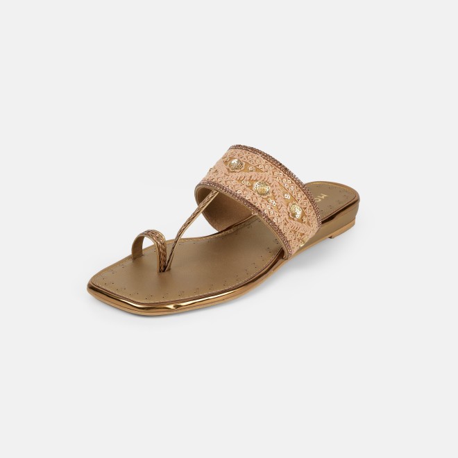 Mochi Women Antic-gold Ethnic Slip Ons (SKU: 32-1677-28-36)