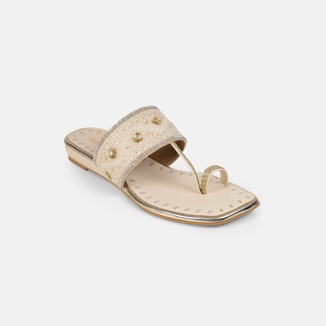 Mochi Women Beige Ethnic Slip Ons (SKU: 32-1677-20-36)