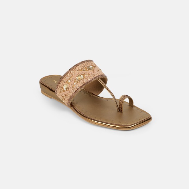 Mochi Women Antic-gold Ethnic Slip Ons (SKU: 32-1677-28-36)