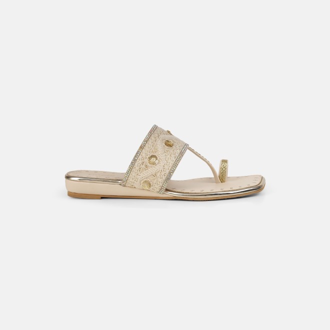 Mochi Women Beige Ethnic Slip Ons (SKU: 32-1677-20-36)