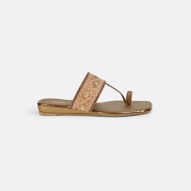 Mochi Women Antic-gold Ethnic Slip Ons (SKU: 32-1677-28-36)