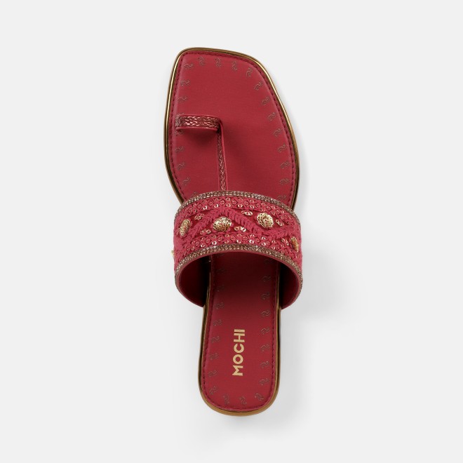 Mochi Women Maroon Ethnic Slip Ons (SKU: 32-1677-44-36)