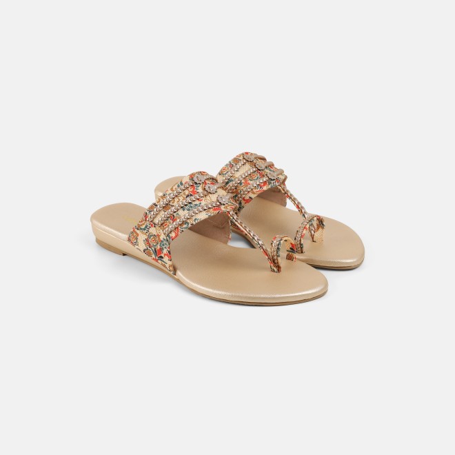 Mochi Women Beige Ethnic Slip Ons (SKU: 32-1693-20-36)