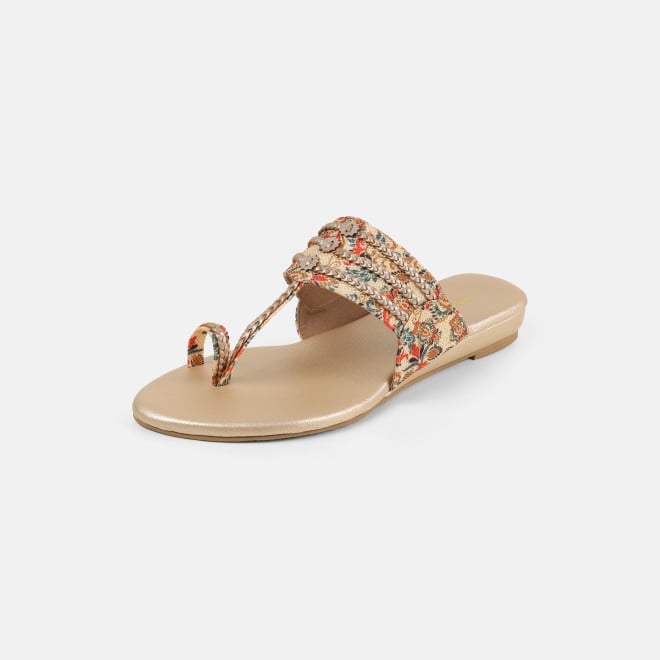 Mochi Women Beige Ethnic Slip Ons (SKU: 32-1693-20-36)