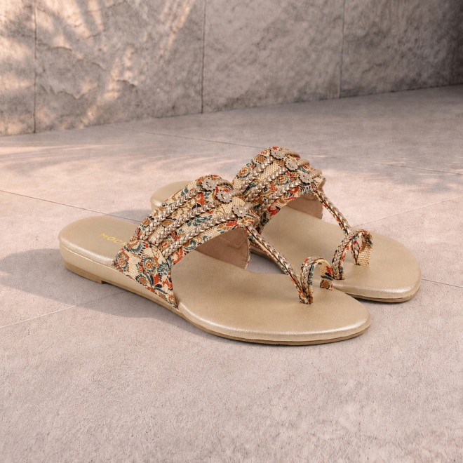 Mochi Women Beige Ethnic Slip Ons (SKU: 32-1693-20-36)