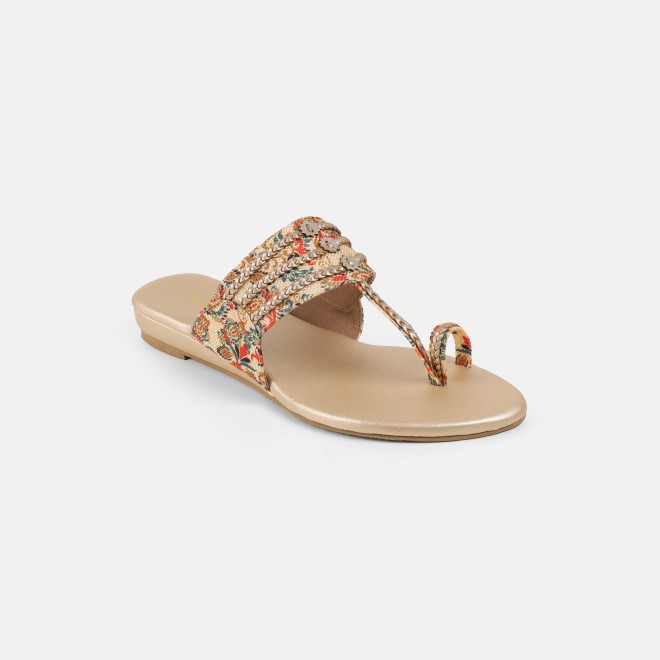 Mochi Women Beige Ethnic Slip Ons (SKU: 32-1693-20-36)