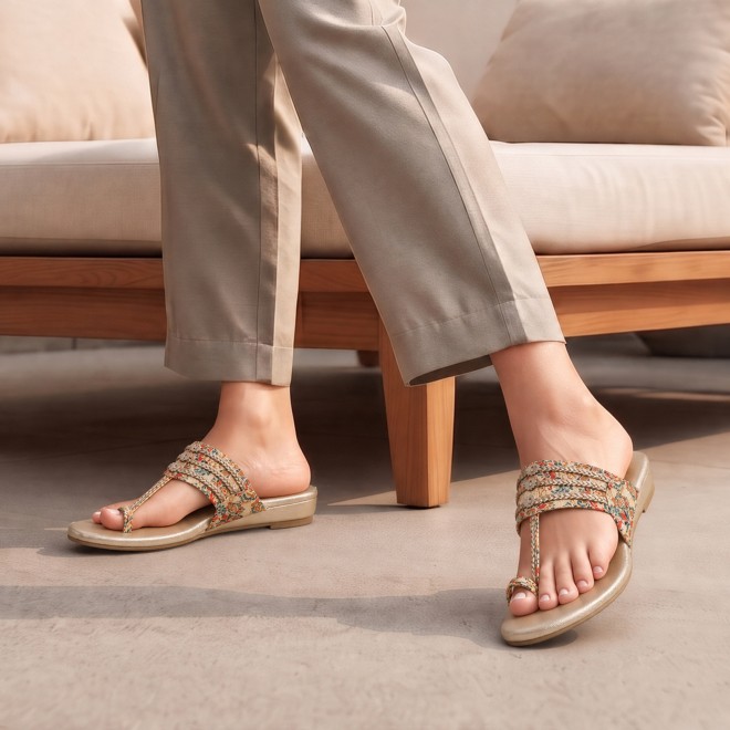 Mochi Women Beige Ethnic Slip Ons (SKU: 32-1693-20-36)