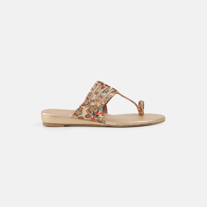 Mochi Women Beige Ethnic Slip Ons (SKU: 32-1693-20-36)