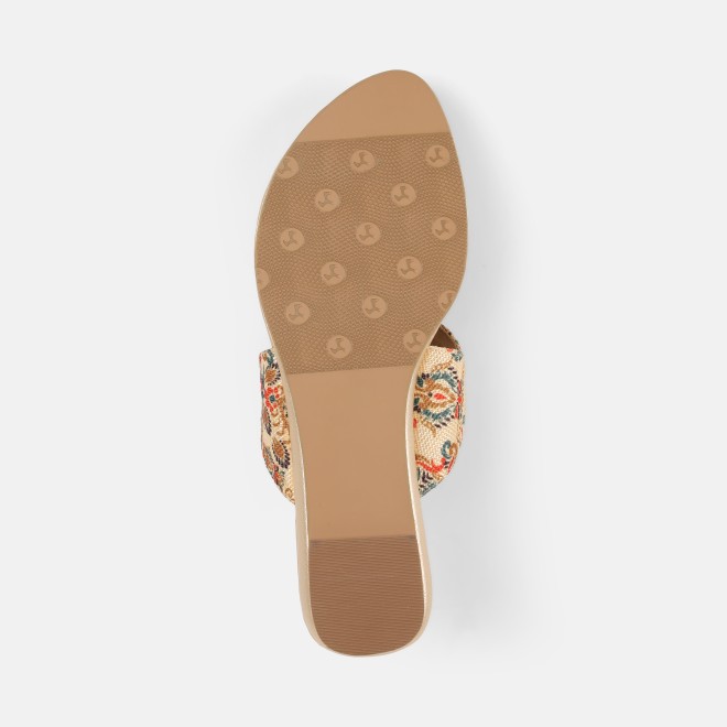 Mochi Women Beige Ethnic Slip Ons (SKU: 32-1693-20-36)