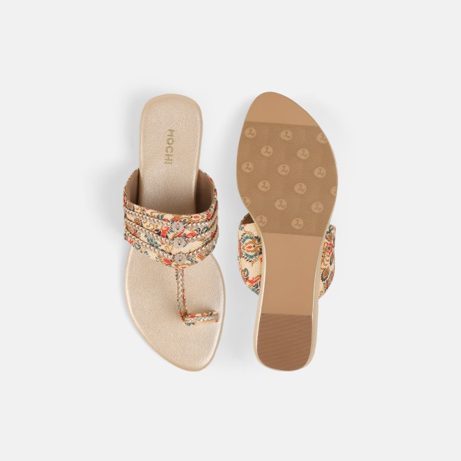 Mochi Women Beige Ethnic Slip Ons (SKU: 32-1693-20-36)
