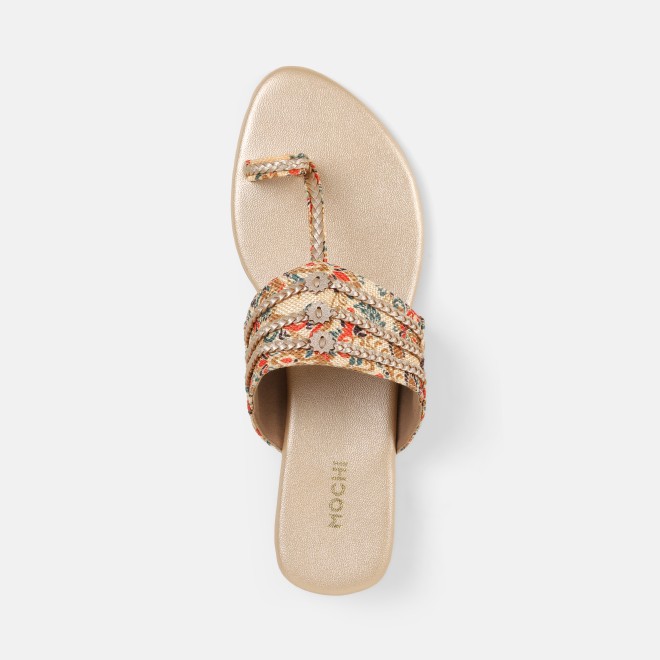 Mochi Women Beige Ethnic Slip Ons (SKU: 32-1693-20-36)