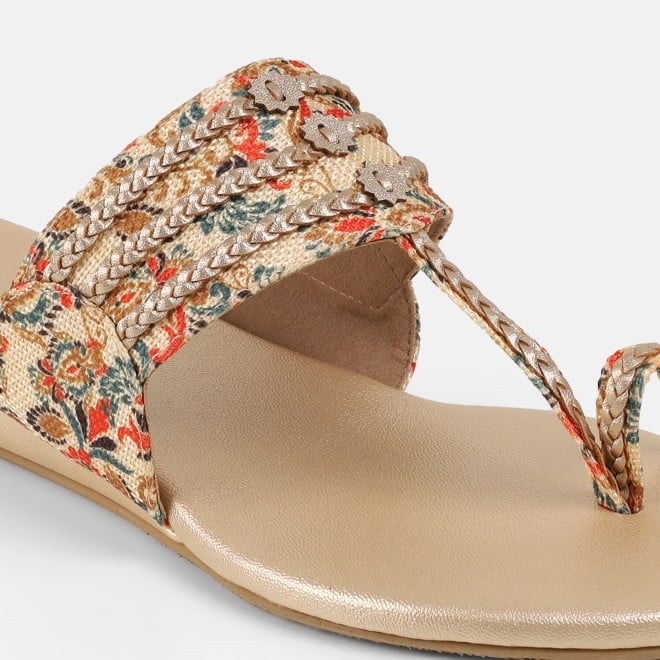 Mochi Women Beige Ethnic Slip Ons (SKU: 32-1693-20-36)