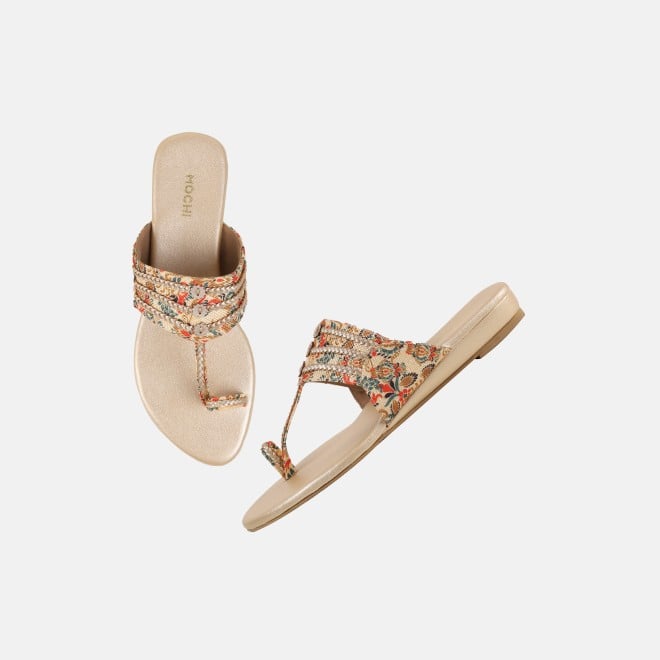 Mochi Women Beige Ethnic Slip Ons (SKU: 32-1693-20-36)