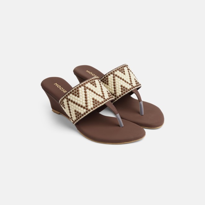 Mochi Women Brown Ethnic Slip Ons (SKU: 32-1694-12-36)