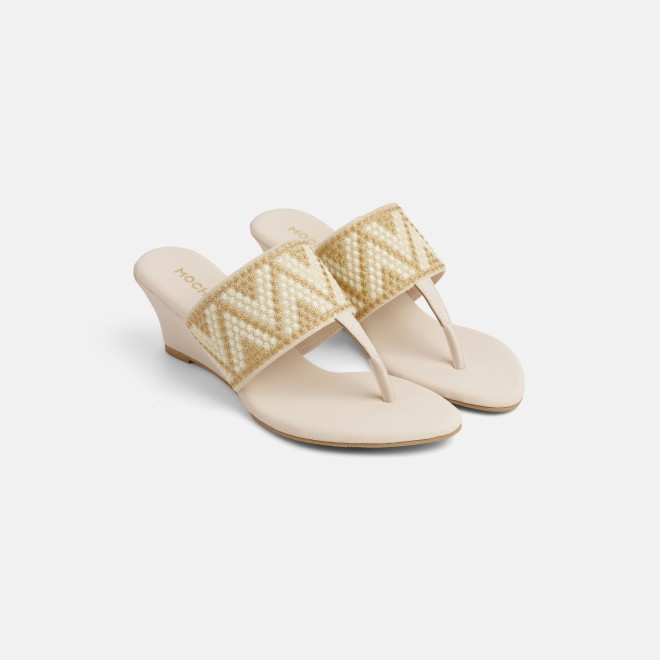 Mochi Women Beige Ethnic Slip Ons (SKU: 32-1694-20-36)