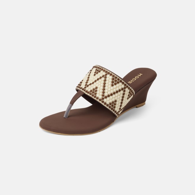 Mochi Women Brown Ethnic Slip Ons (SKU: 32-1694-12-36)