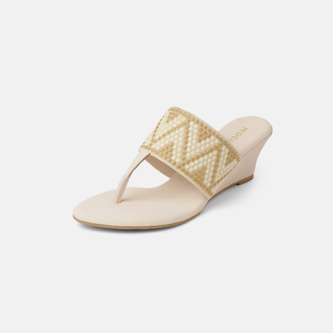 Mochi Women Beige Ethnic Slip Ons (SKU: 32-1694-20-36)