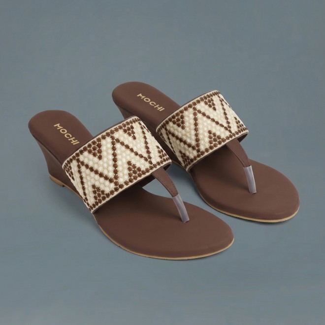 Mochi Women Brown Ethnic Slip Ons