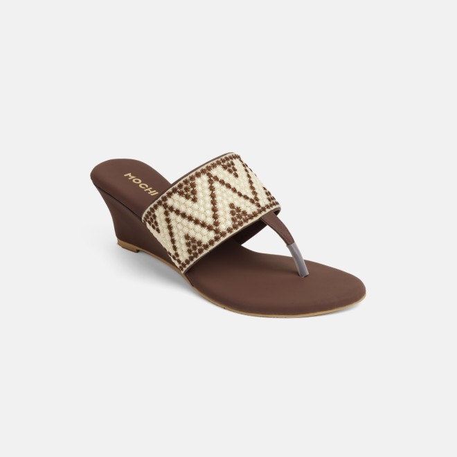 Mochi Women Brown Ethnic Slip Ons (SKU: 32-1694-12-36)