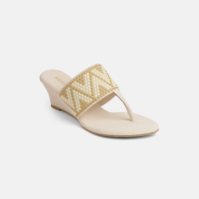 Mochi Women Beige Ethnic Slip Ons (SKU: 32-1694-20-36)