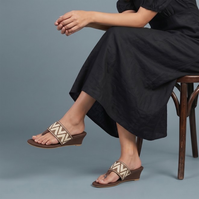 Mochi Women Brown Ethnic Slip Ons (SKU: 32-1694-12-36)