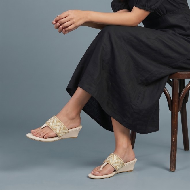 Mochi Women Beige Ethnic Slip Ons (SKU: 32-1694-20-36)