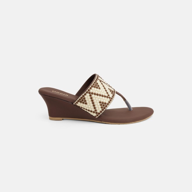 Mochi Women Brown Ethnic Slip Ons (SKU: 32-1694-12-36)