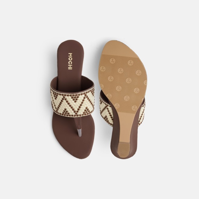 Mochi Women Brown Ethnic Slip Ons (SKU: 32-1694-12-36)