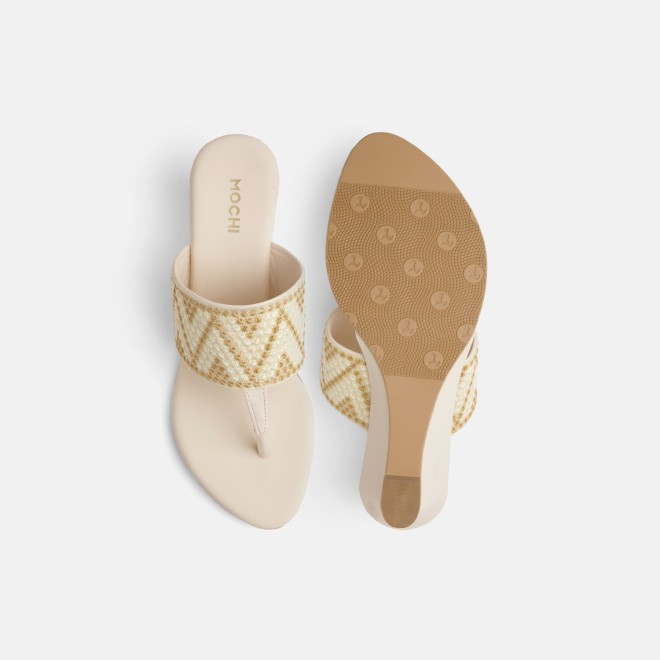 Mochi Women Beige Ethnic Slip Ons (SKU: 32-1694-20-36)