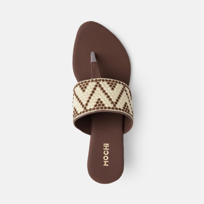 Mochi Women Brown Ethnic Slip Ons (SKU: 32-1694-12-36)