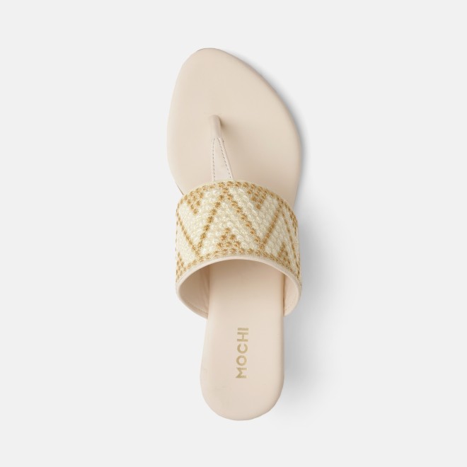 Mochi Women Beige Ethnic Slip Ons (SKU: 32-1694-20-36)