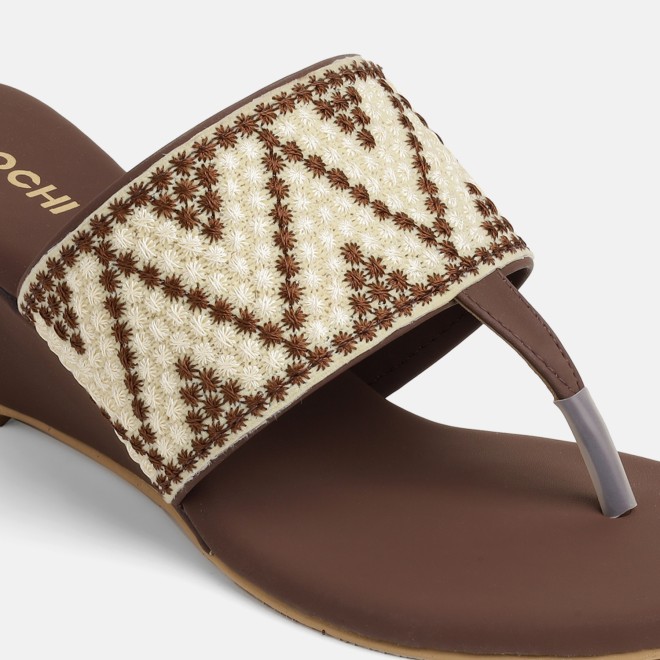 Mochi Women Brown Ethnic Slip Ons (SKU: 32-1694-12-36)