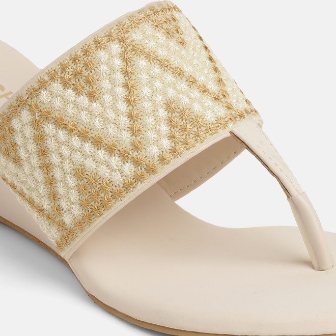 Mochi Women Beige Ethnic Slip Ons (SKU: 32-1694-20-36)