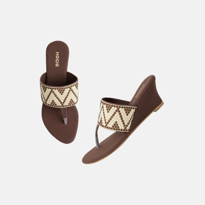 Mochi Women Brown Ethnic Slip Ons (SKU: 32-1694-12-36)