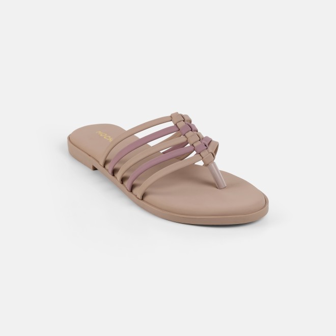 Mochi Women Beige Casual Slippers