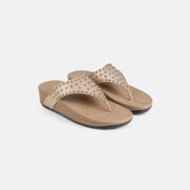 Mochi Women Gold Casual Slippers (SKU: 32-1730-15-36)