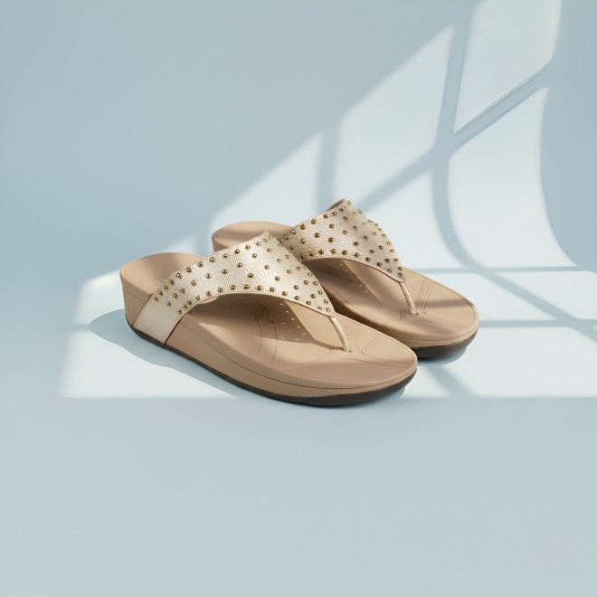 Mochi Women Gold Casual Slippers (SKU: 32-1730-15-36)