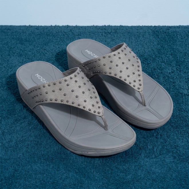 Mochi Women Gun-metal Casual Slippers (SKU: 32-1730-29-36)