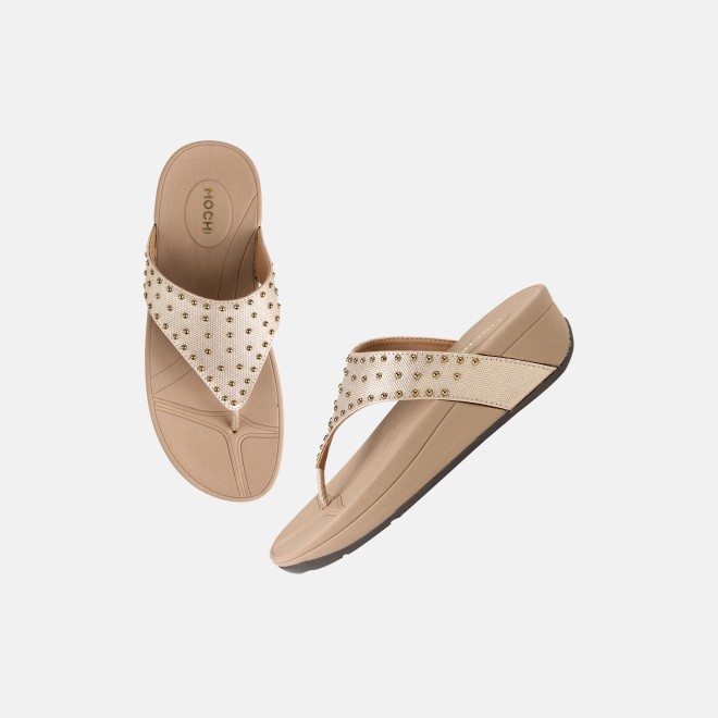 Mochi Women Gold Casual Slippers (SKU: 32-1730-15-36)