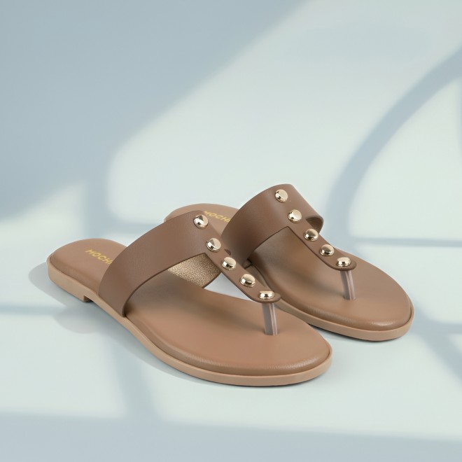 Mochi Women Beige Casual Slippers