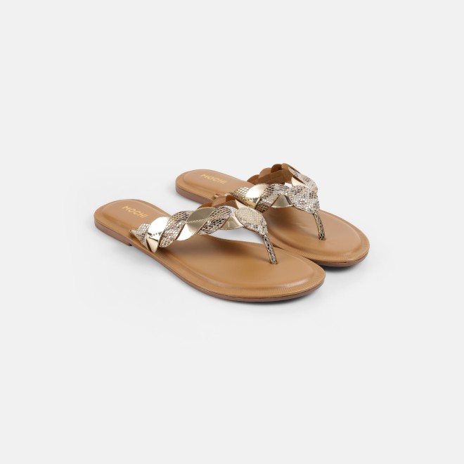 Mochi Women Gold Casual Slippers (SKU: 32-1770-15-36)