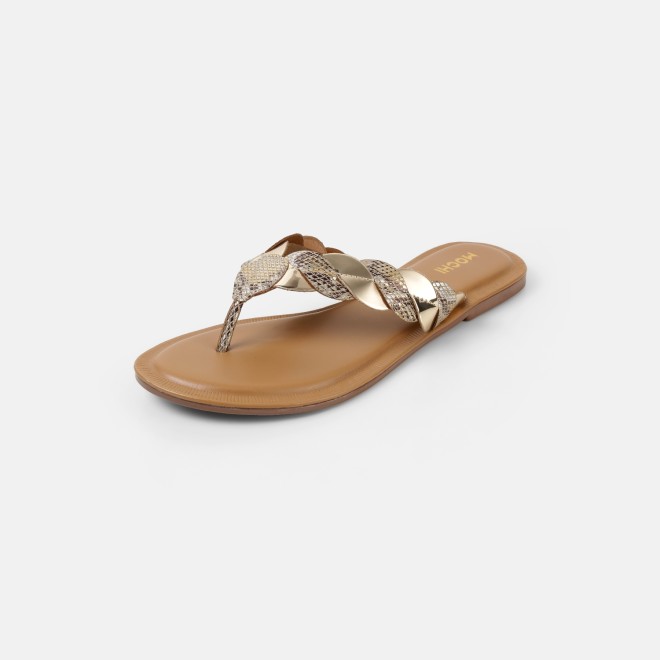 Mochi Women Gold Casual Slippers (SKU: 32-1770-15-36)