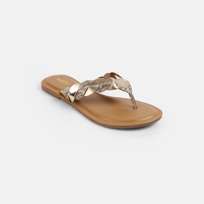 Mochi Women Gold Casual Slippers