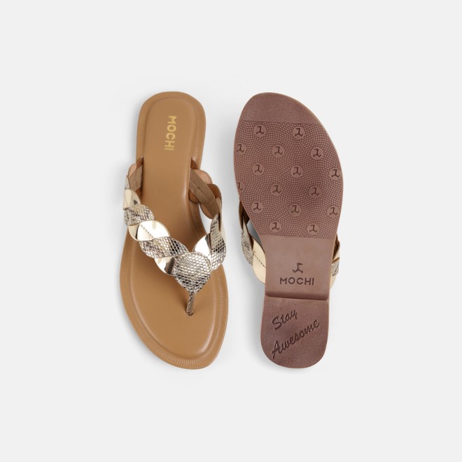 Mochi Women Gold Casual Slippers (SKU: 32-1770-15-36)
