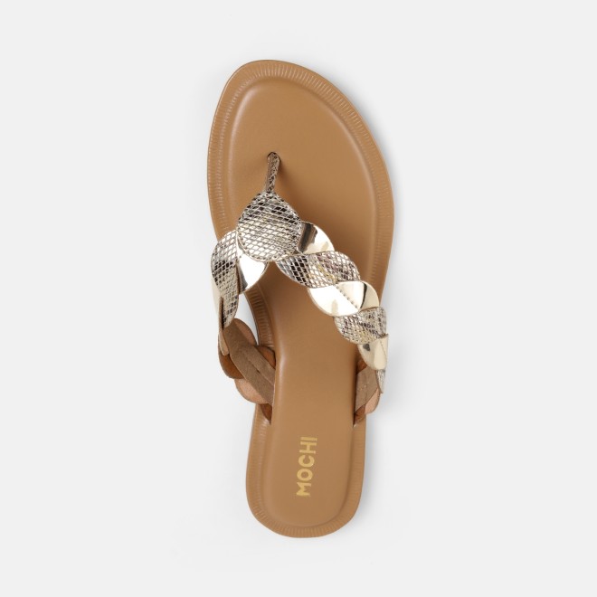 Mochi Women Gold Casual Slippers (SKU: 32-1770-15-36)
