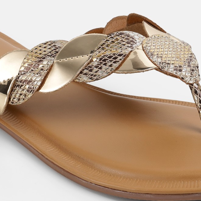 Mochi Women Gold Casual Slippers (SKU: 32-1770-15-36)