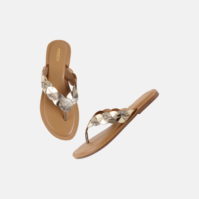 Mochi Women Gold Casual Slippers (SKU: 32-1770-15-36)